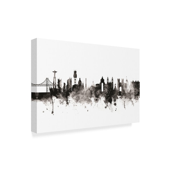 Michael Tompsett 'Lisbon Portugal Skyline Black White' Canvas Art,30x47